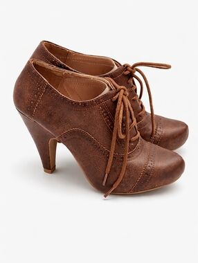 Vintage Y2K! Brown Lace-Up Oxford Heeled Booties- Women's 6.5